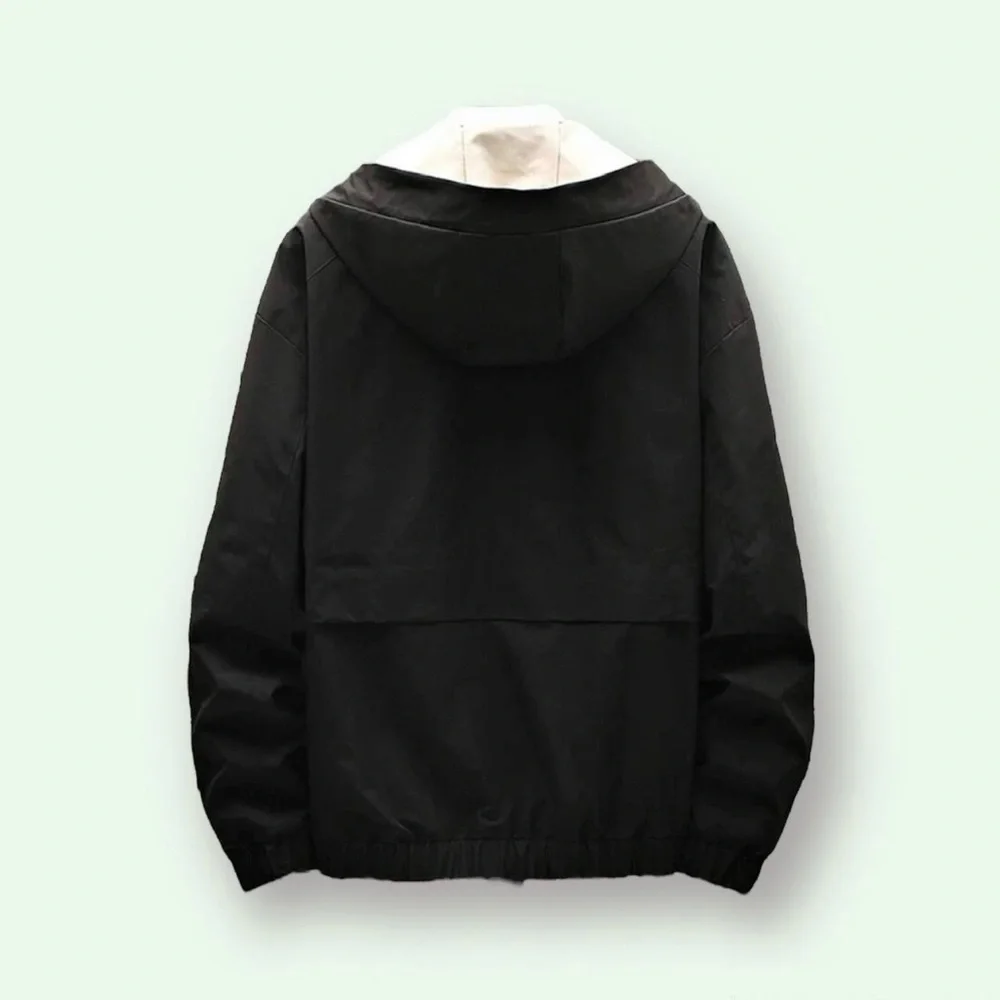 Mens Patched Detail Drawstring Hooded Jacket Raincoat - Picture 2 of 5